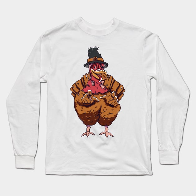 Zombie Apocalypse Turkey Halloween Thanksgiving Horror Long Sleeve T-Shirt by TheAparrelPub